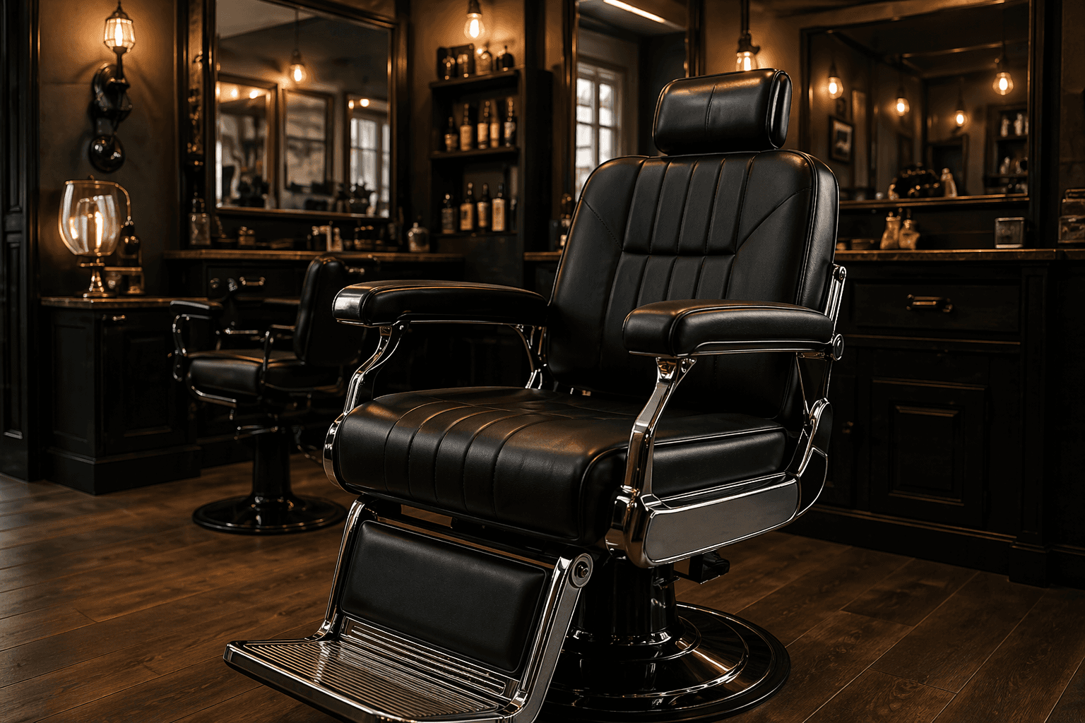 Cadeira premium de barbearia em ambiente sofisticado